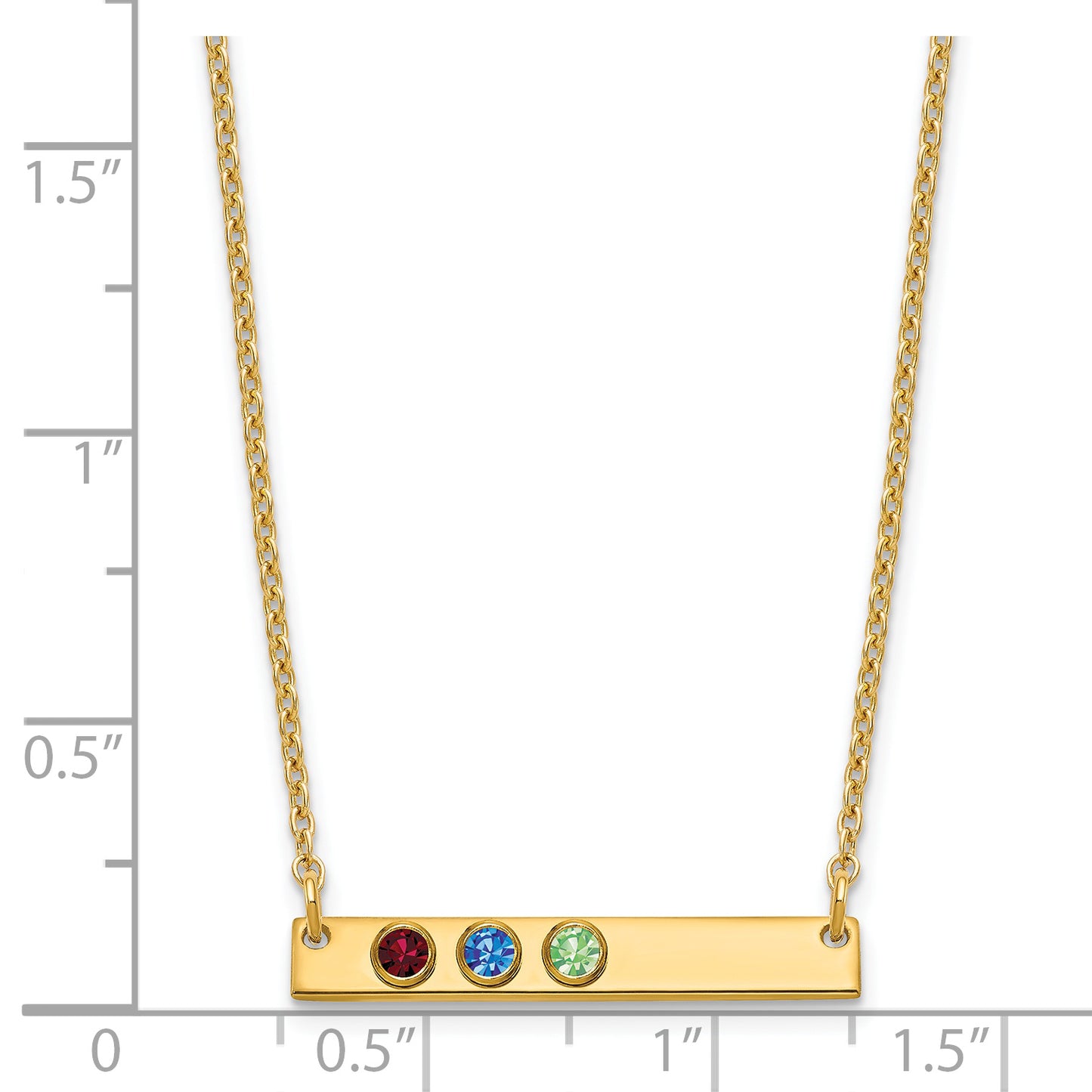 Sterling Silver Gold plated 3 Birthstone Small Bar Necklace