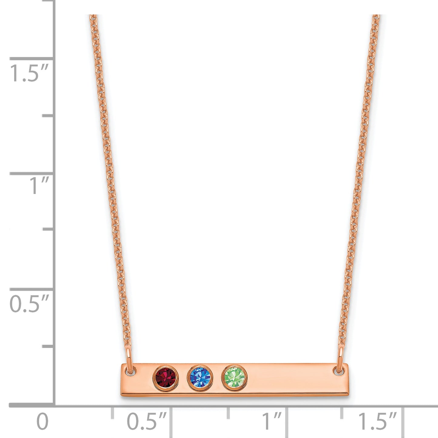 14K Rose Gold 3 Birthstone with 14k Bezel Small Bar Necklace