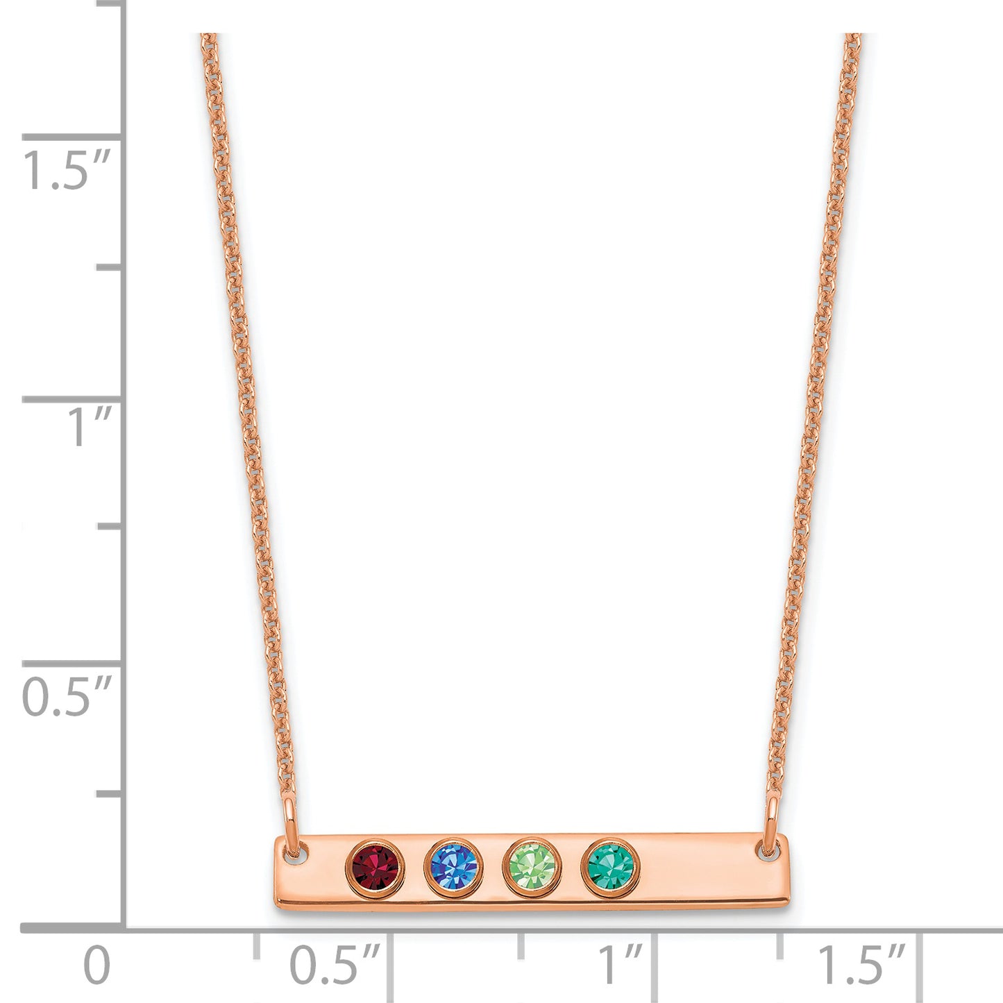 14K Rose Gold 4 Birthstone with 14k Bezel Small Bar Necklace