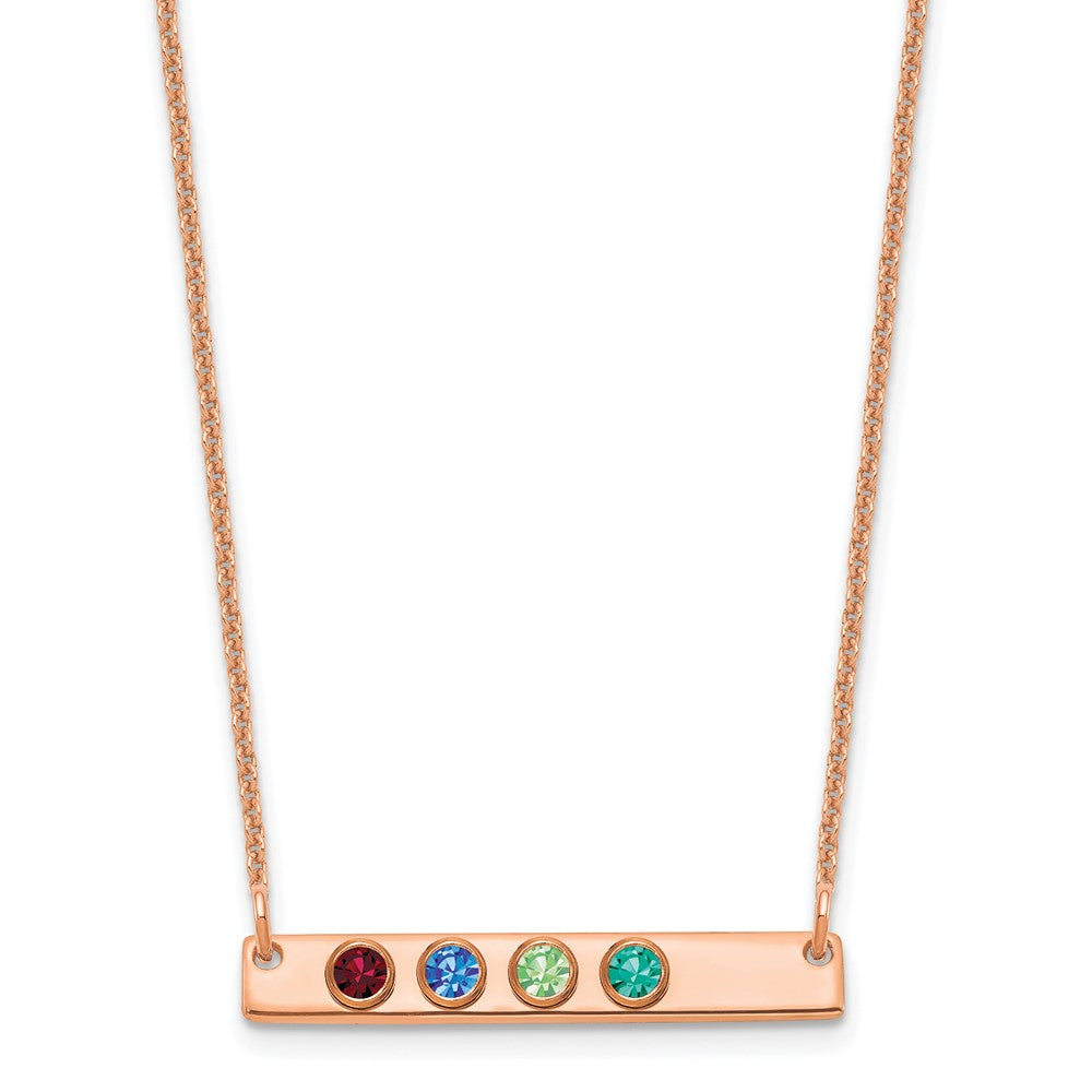 14K Rose Gold 4 Birthstone with 14k Bezel Small Bar Necklace