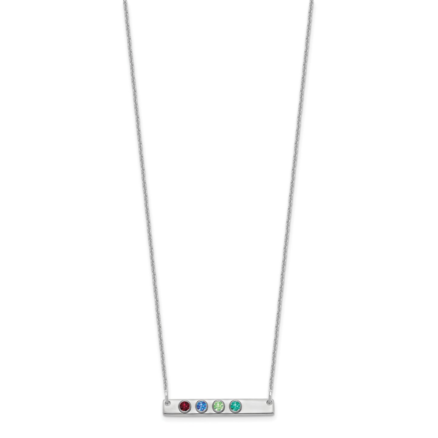 14K White Gold 4 Birthstone with 18k Rhodium Plated Bezels Small Bar Necklace