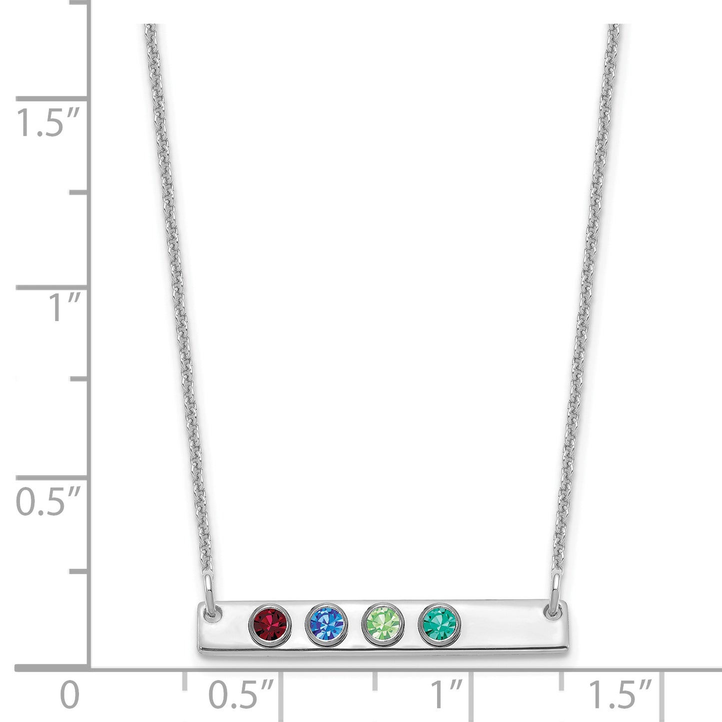 14K White Gold 4 Birthstone with 18k Rhodium Plated Bezels Small Bar Necklace