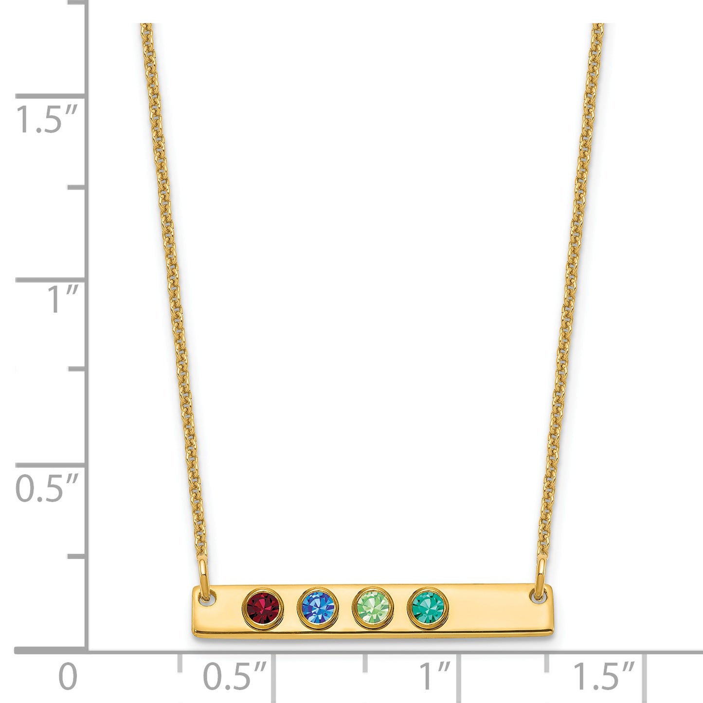 14K Yellow Gold 4 Birthstone w/ 14k Bezel Small Bar Necklace