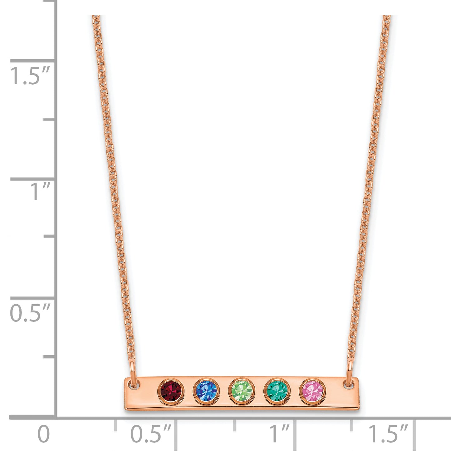 14K Rose Gold 5 Birthstone with 14k Bezel Small Bar Necklace