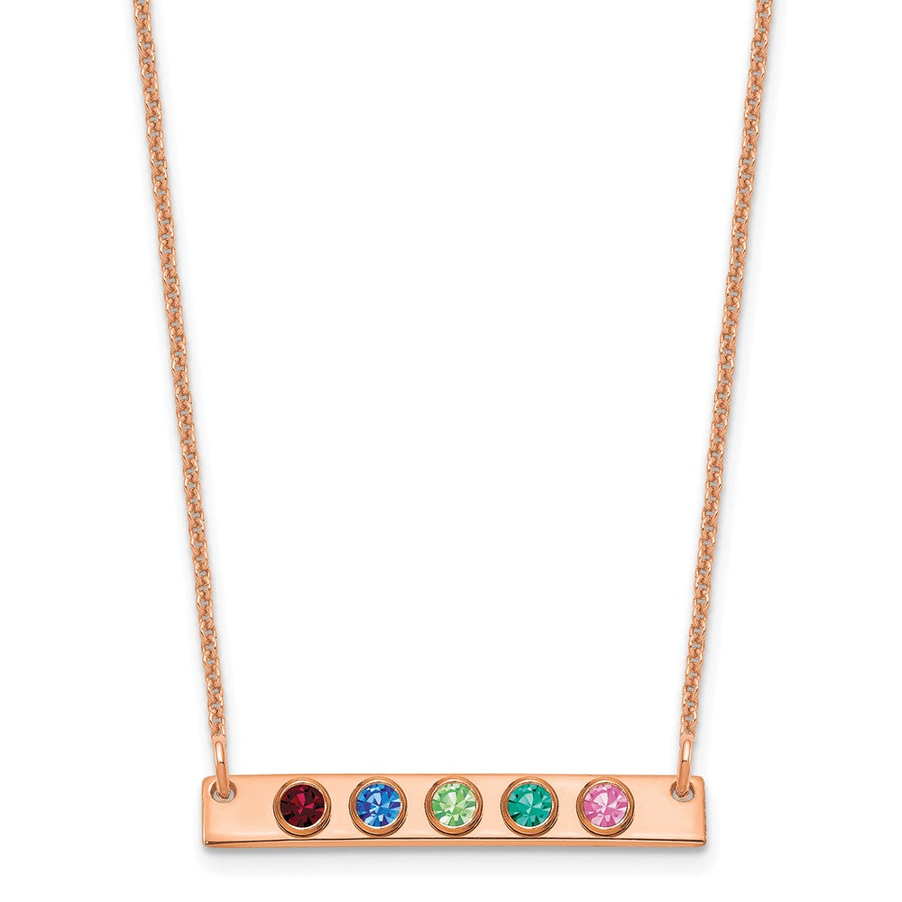 14K Rose Gold 5 Birthstone with 14k Bezel Small Bar Necklace