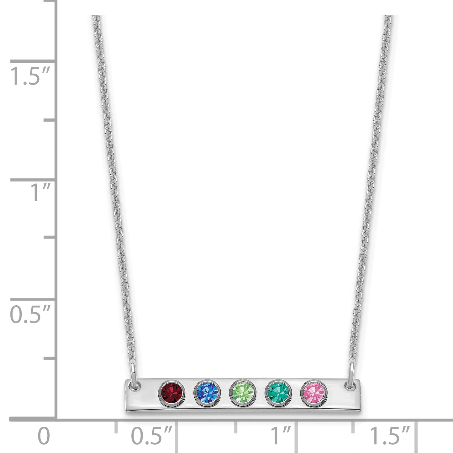 14K White Gold 5 Birthstone with 18k Rhodium Plated Bezels Small Bar Necklace