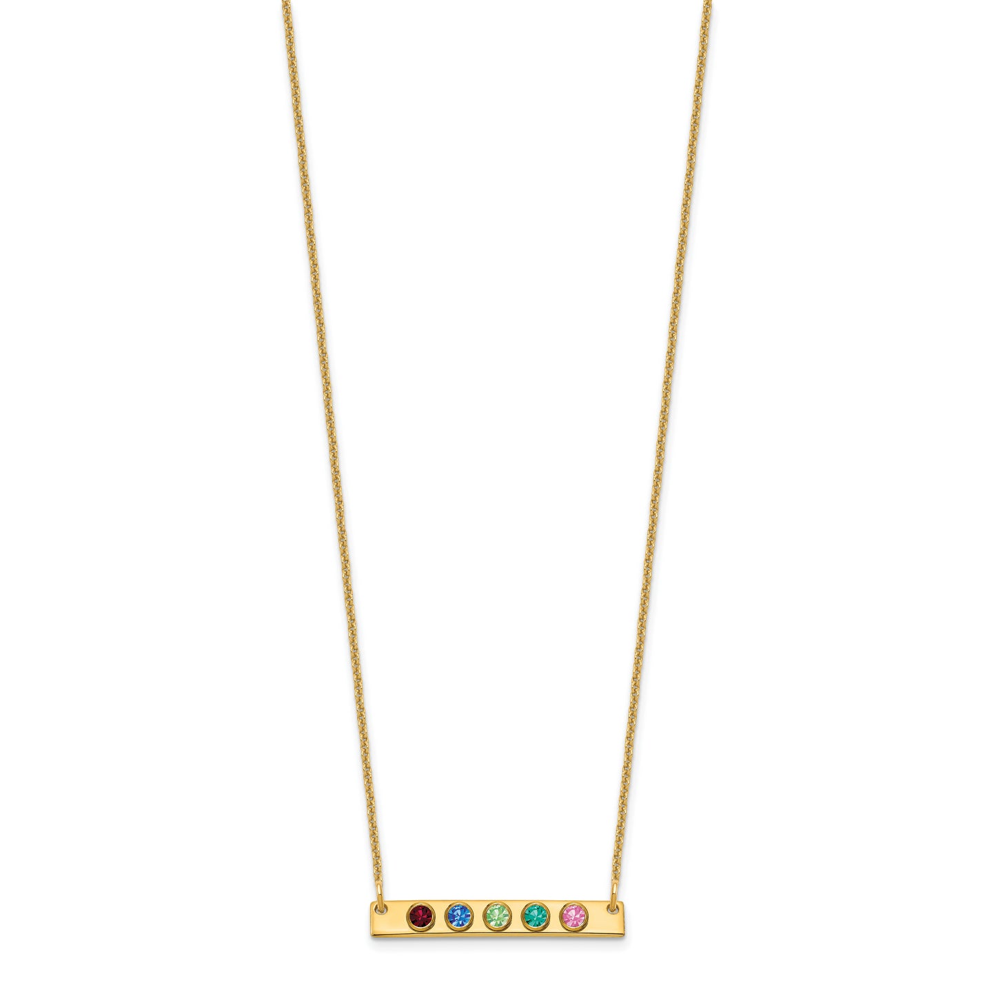 14K Yellow Gold 5 Birthstone w/ 14k Bezel Small Bar Necklace