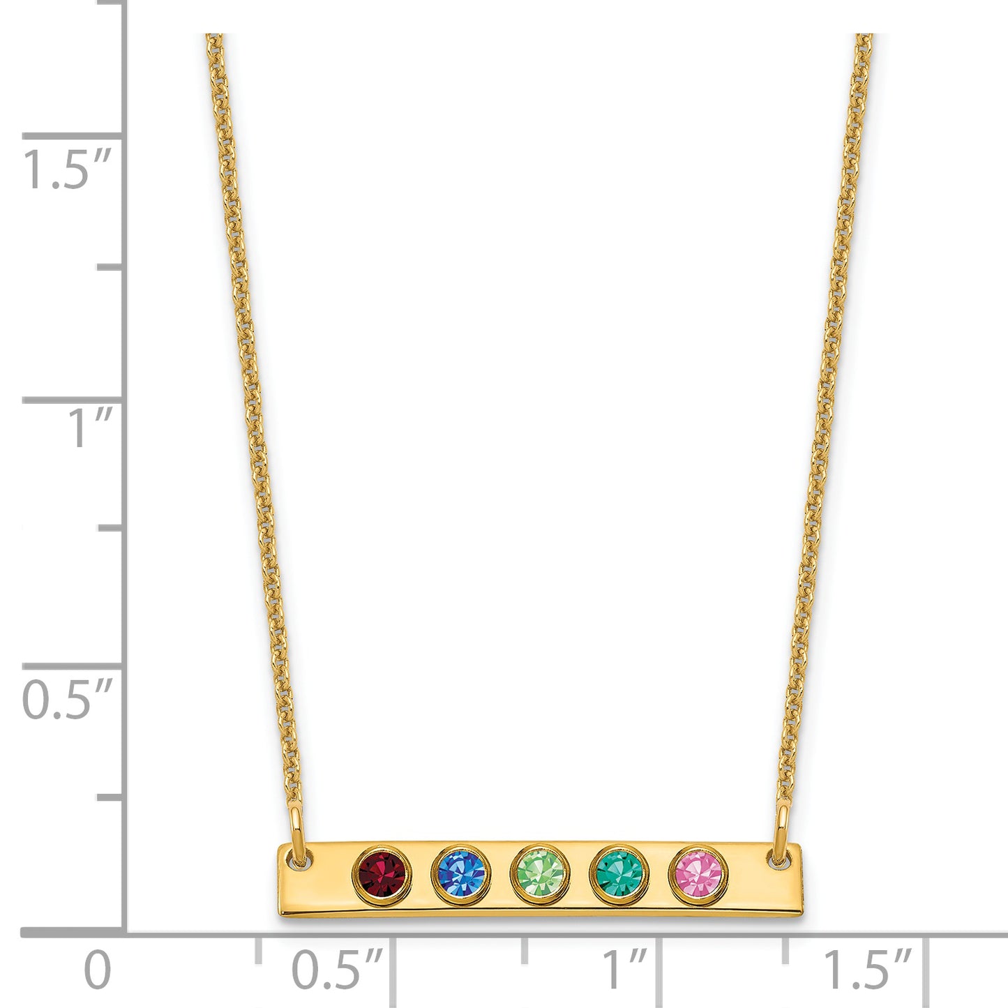 14K Yellow Gold 5 Birthstone w/ 14k Bezel Small Bar Necklace
