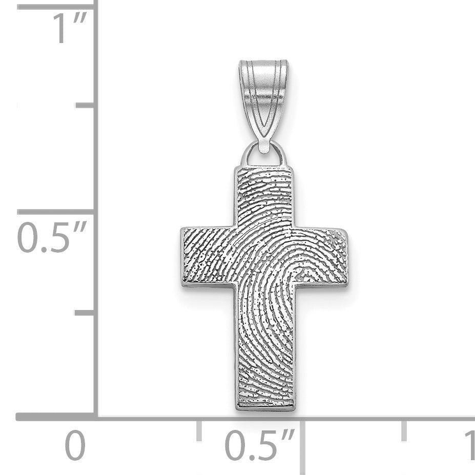 Sterling Silver Rhodium plated Small Cross Fingerprint Pendant