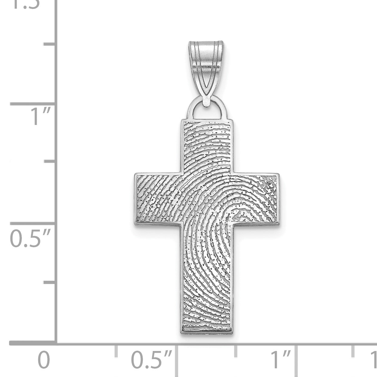 Sterling Silver Rhodium plated Large Cross Fingerprint Pendant