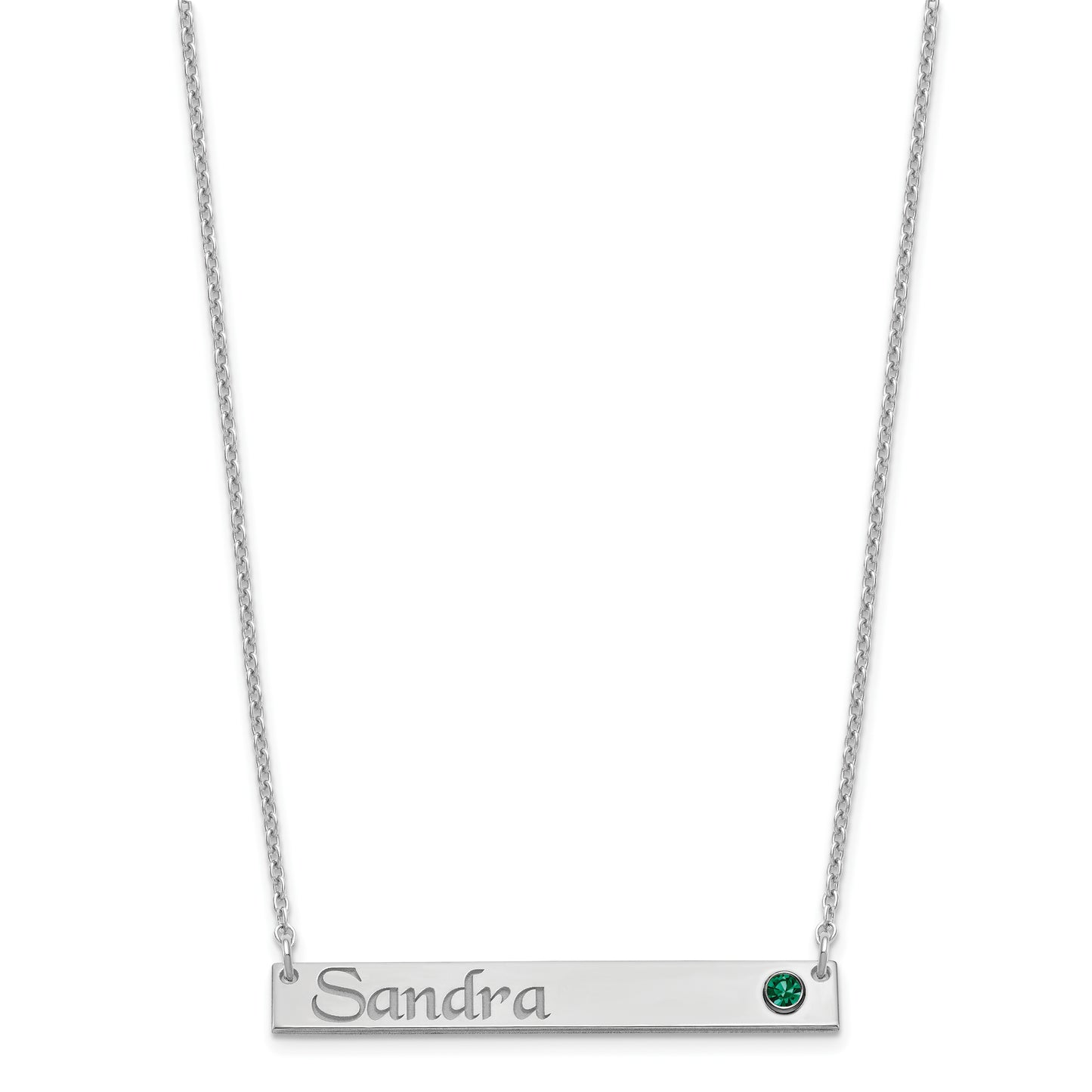 Sterling Silver Rhodium plated Personalized Bar with Birthstone Necklace