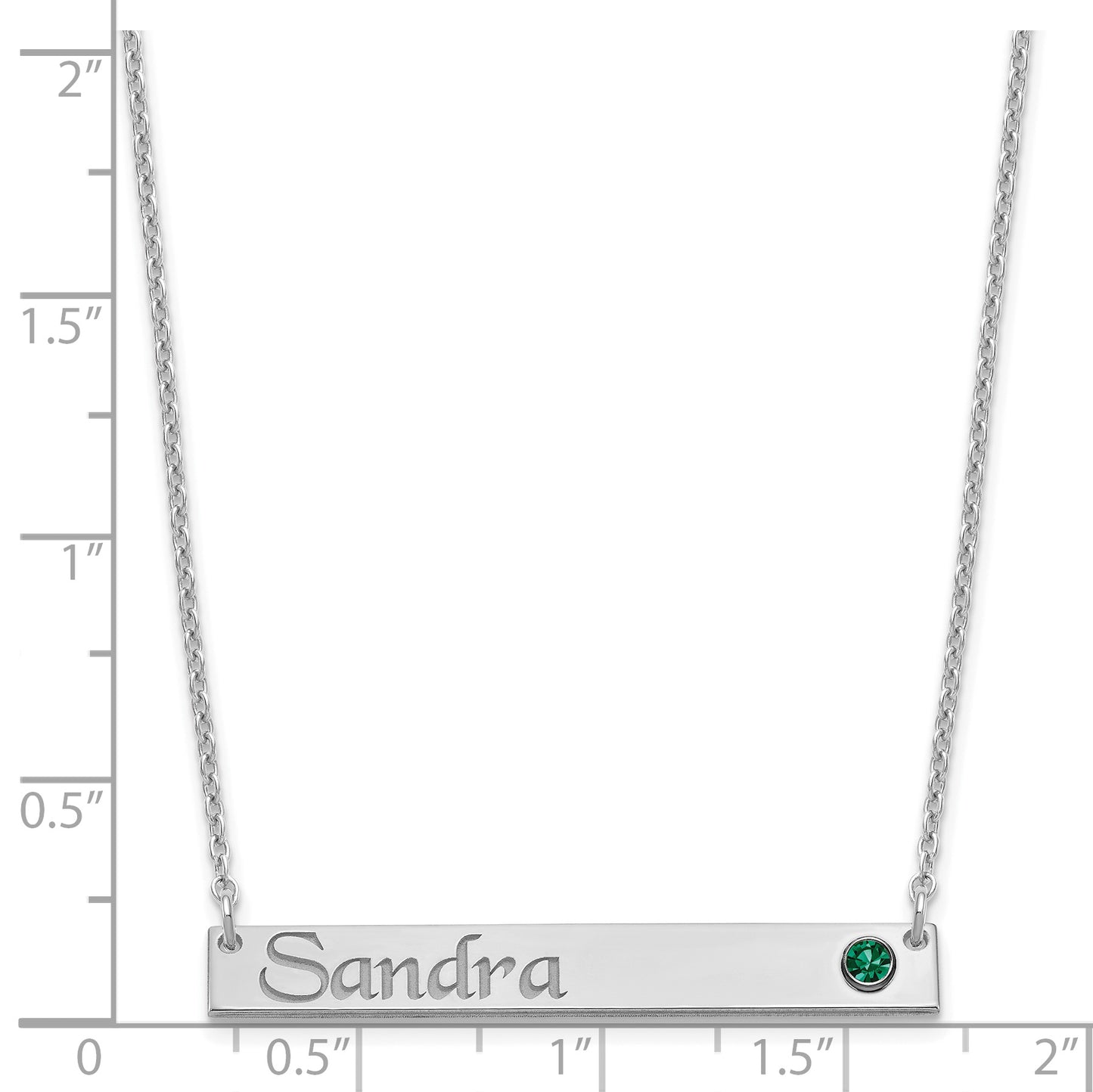 Sterling Silver Rhodium plated Personalized Bar with Birthstone Necklace