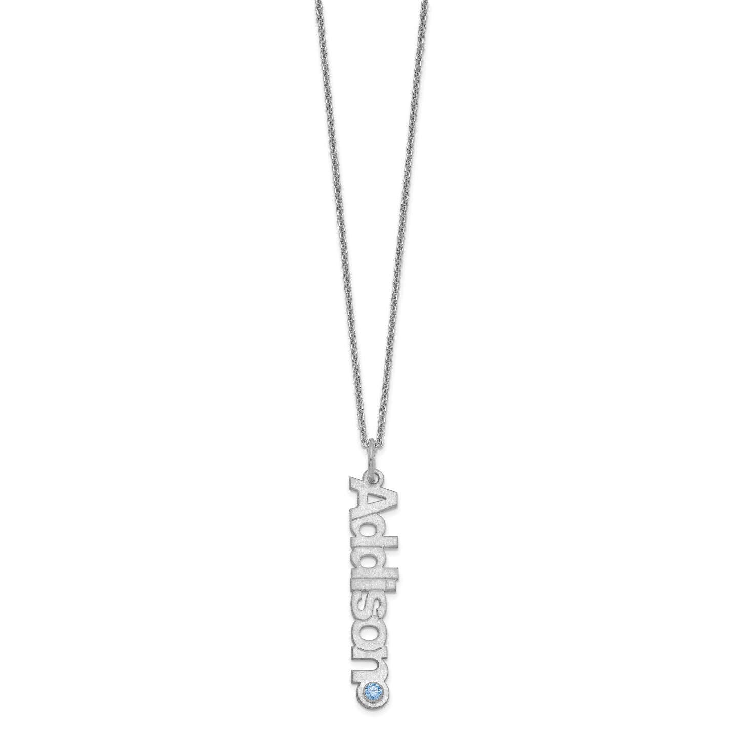 10K White Gold Satin 1 Name Birthstone with 14k Bezel Necklace