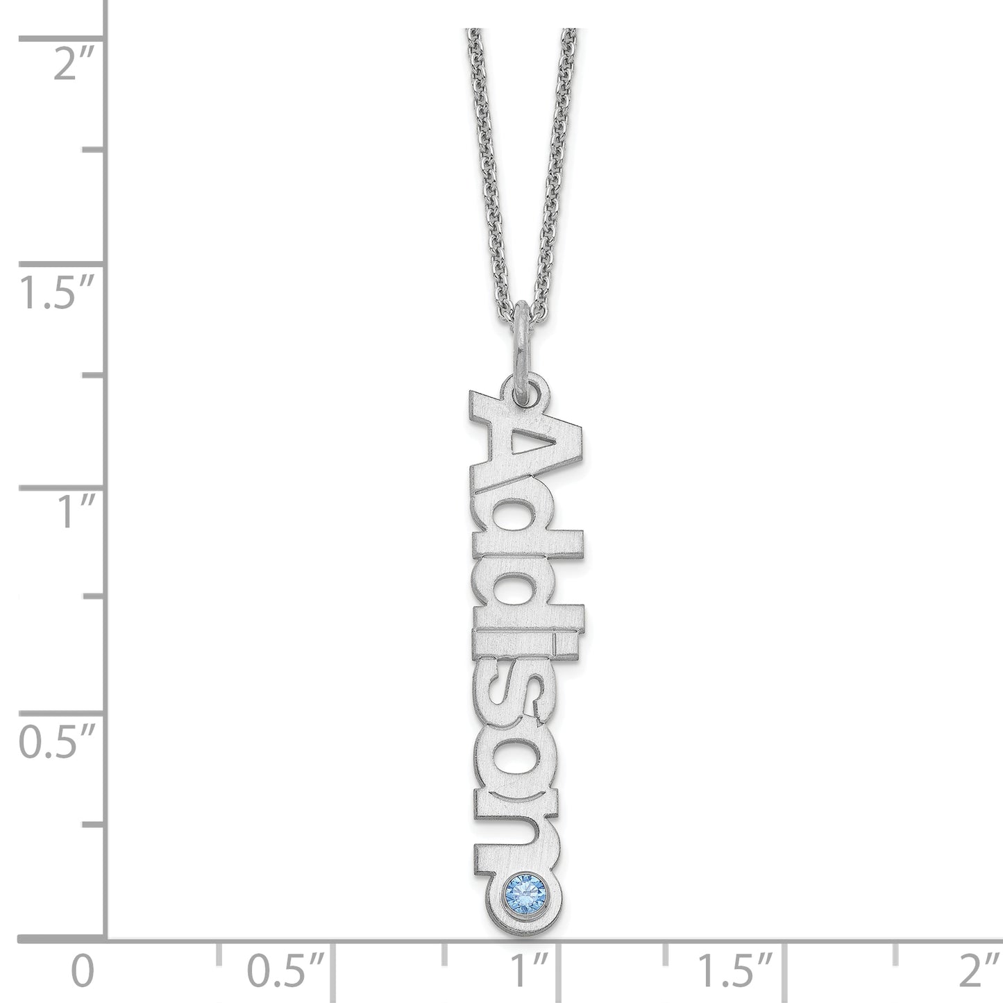10K White Gold Satin 1 Name Birthstone with 14k Bezel Necklace