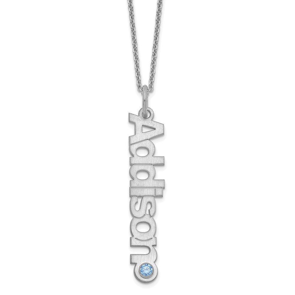 10K White Gold Satin 1 Name Birthstone with 14k Bezel Necklace