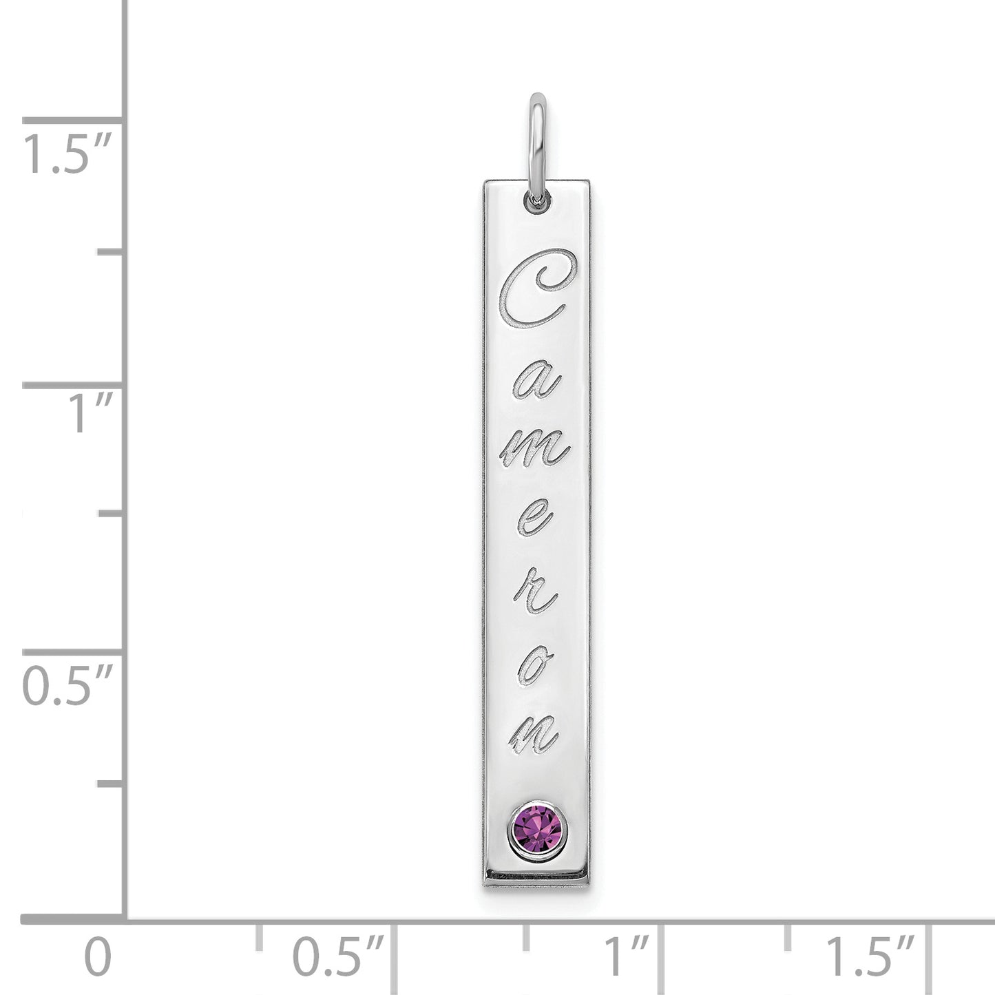 Sterling Silver Rhodium plated Enameled with Bezel Birthstone Vertical Bar Charm