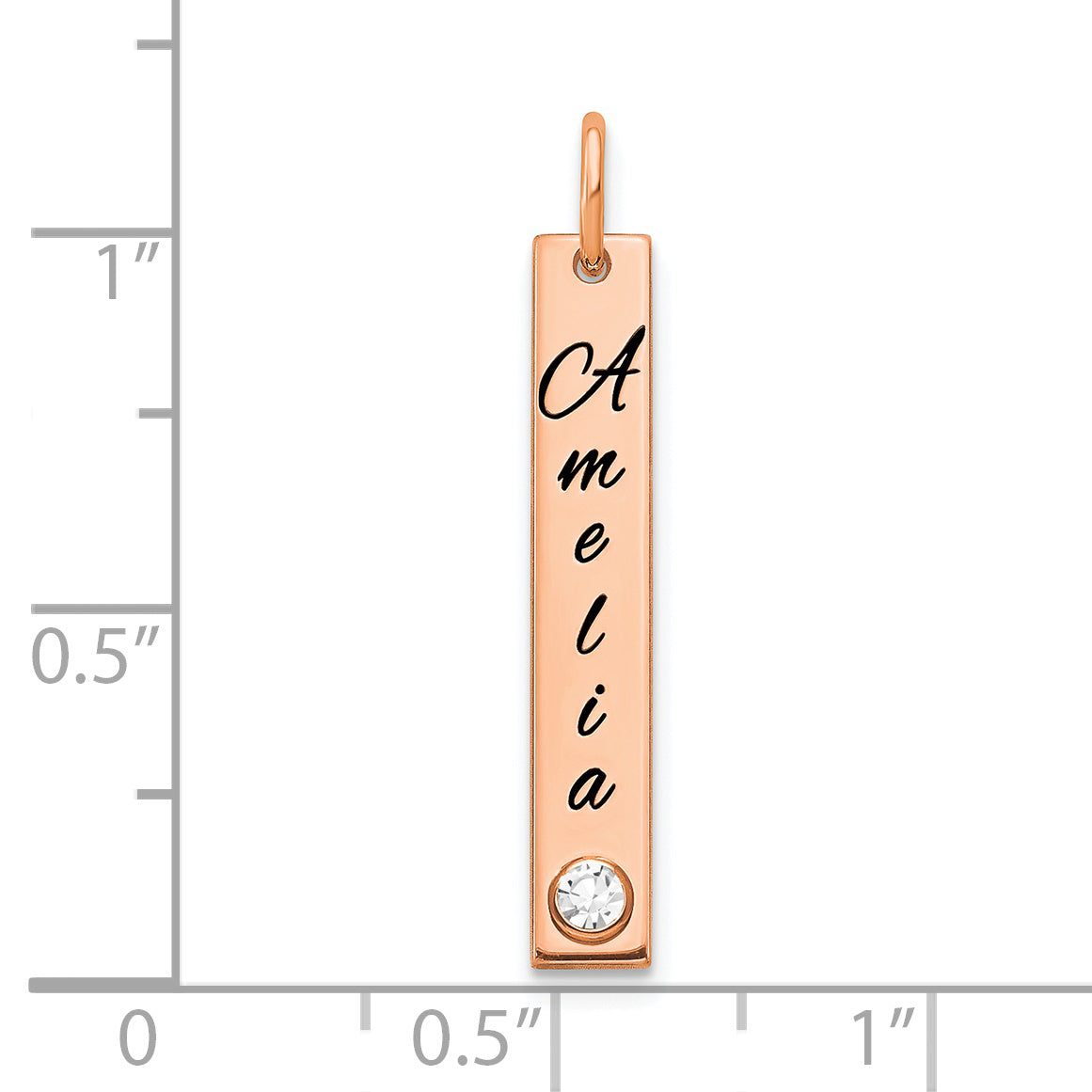 Sterling Silver Rose Gold Plated Enameled Bezel Birthstone Vertical Bar Charm