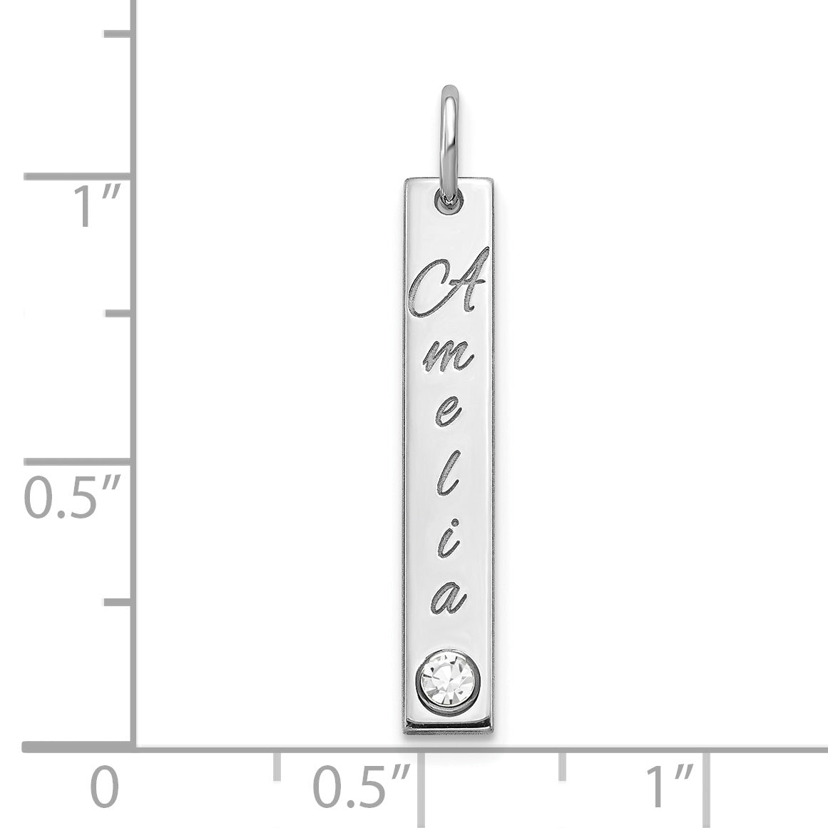 Sterling Silver Rhodium plated Enameled with Bezel Birthstone Vertical Bar Charm