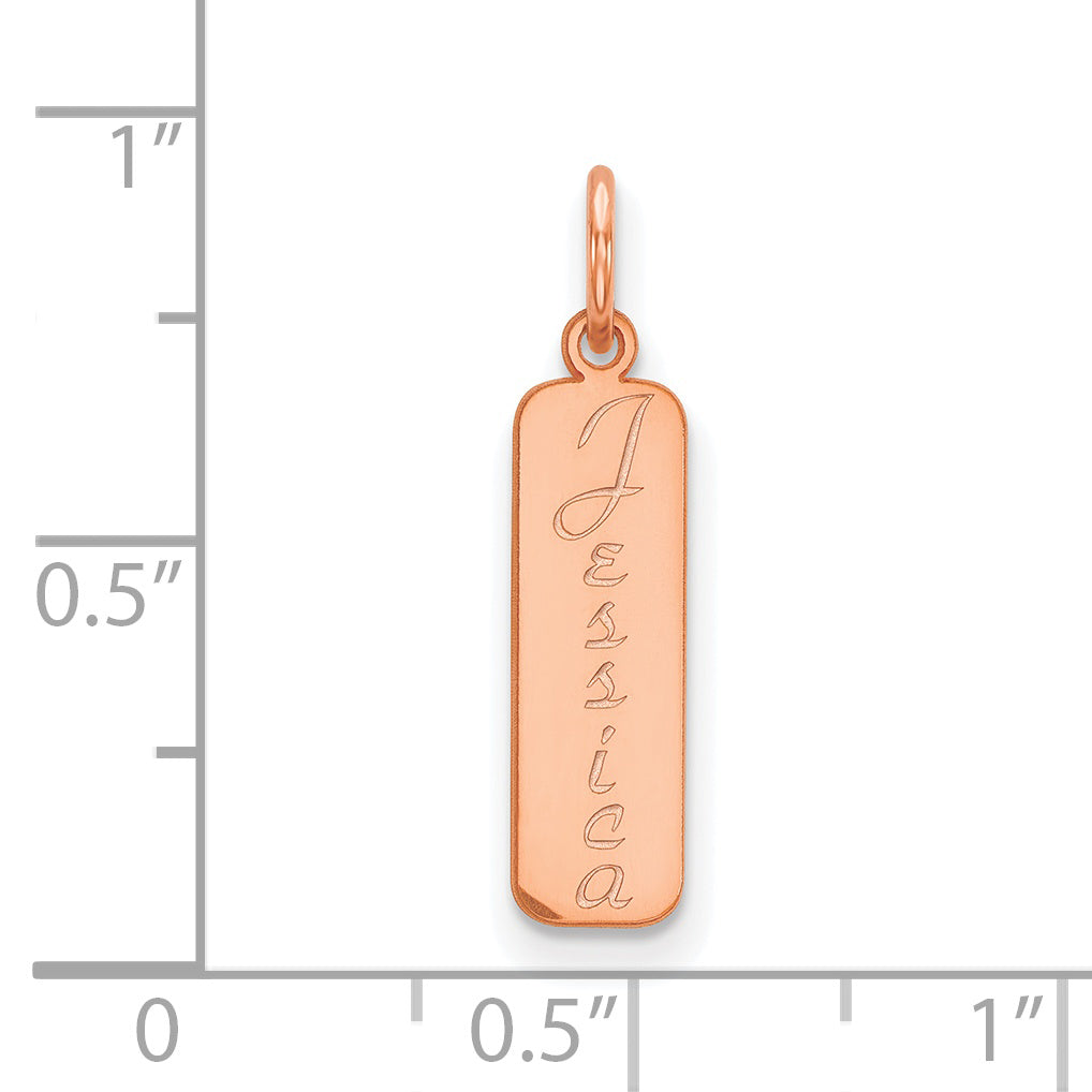 Sterling Silver Rose Gold plated Vertical Script Font Name Bar charm