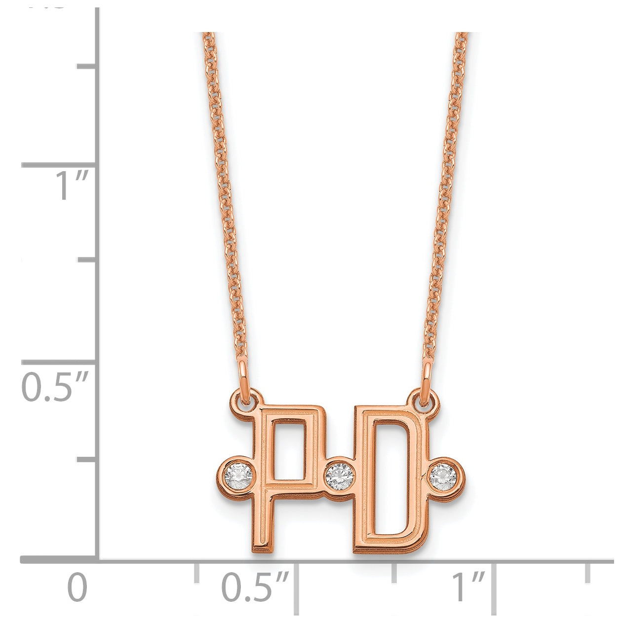 14K Rose Gold Etched 2 Initials Diamond Necklace