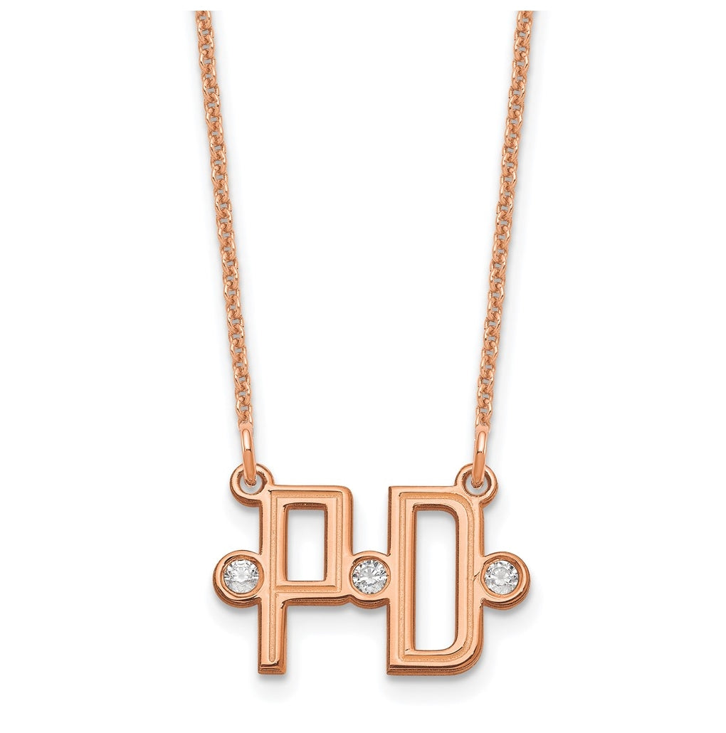 14K Rose Gold Etched 2 Initials Diamond Necklace