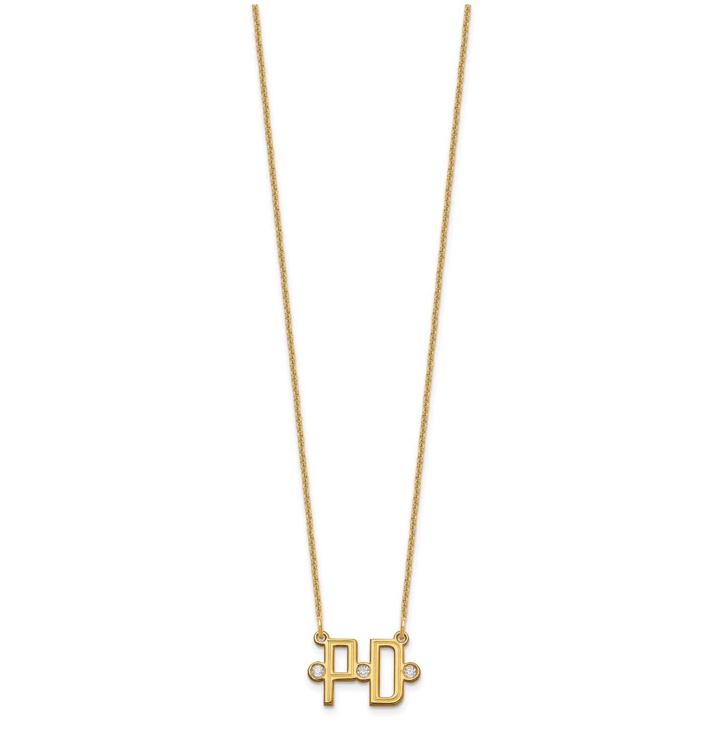 14K Yellow Gold Etched 2 Initial Diamond Necklace