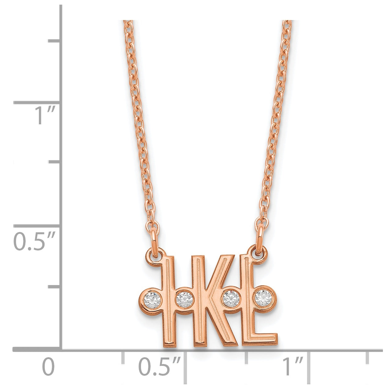 Sterling Silver Rose Gold plated Etched 3 Initial Diamond Necklace