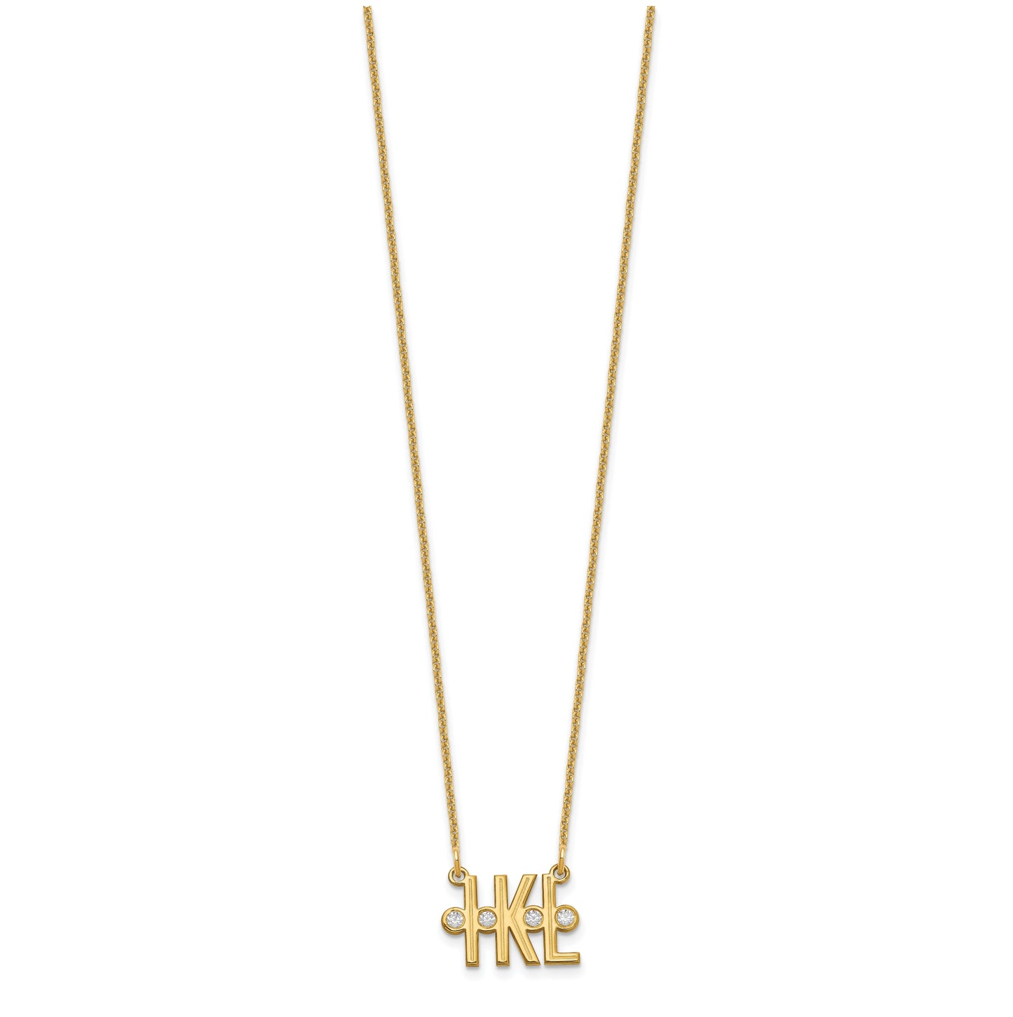 14K Yellow Gold Etched 3 Initial Diamond Necklace