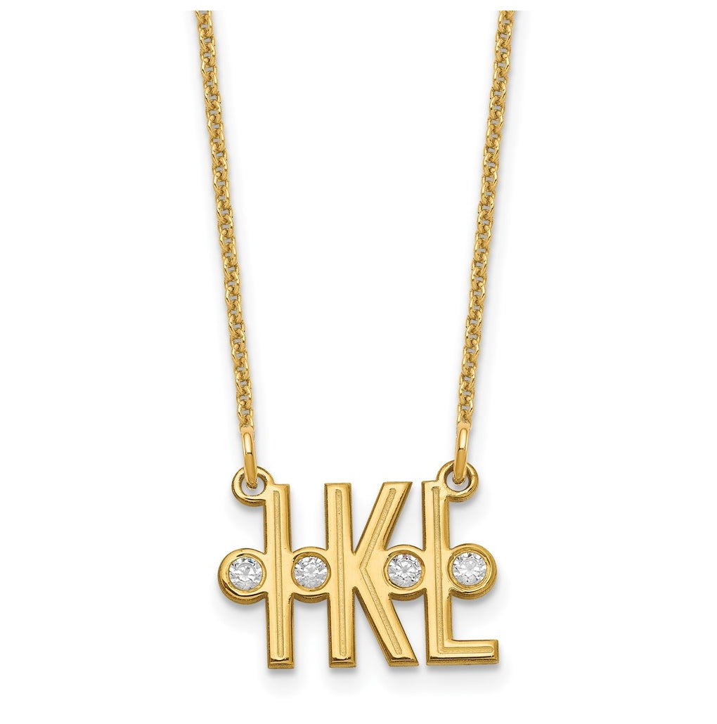 14K Yellow Gold Etched 3 Initial Diamond Necklace