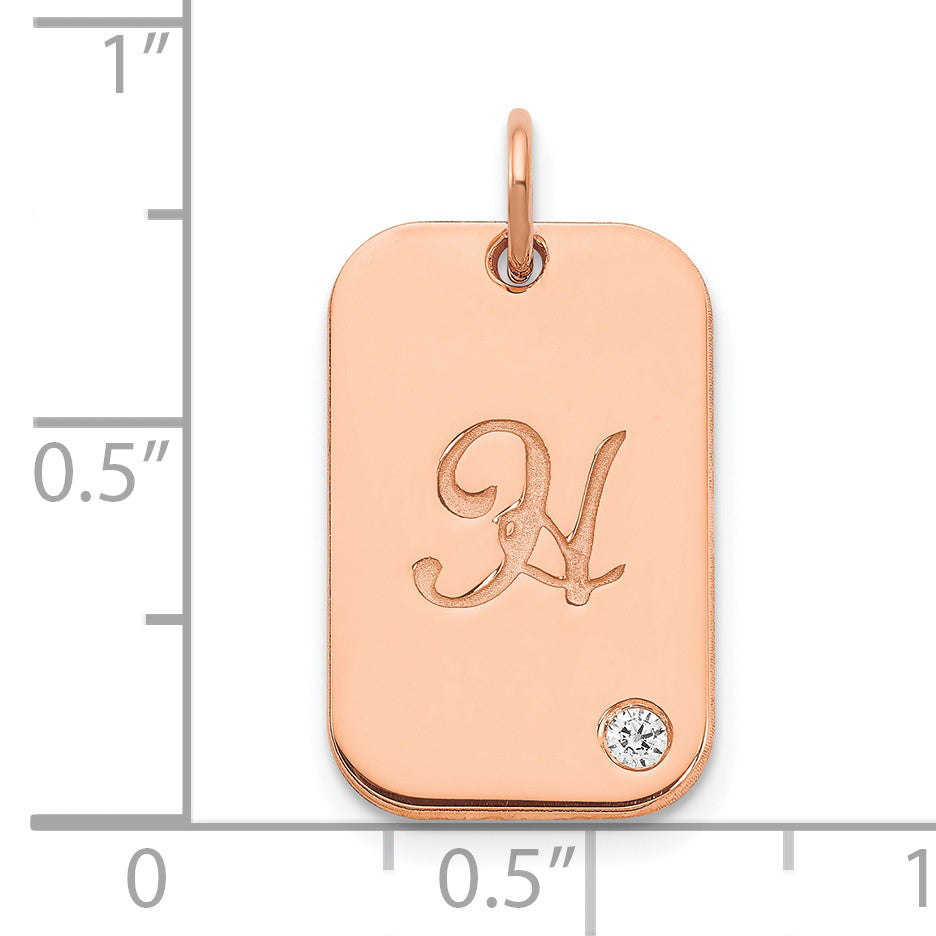 Sterling Silver Rose Gold plated Dog Tag with Diamond Charm