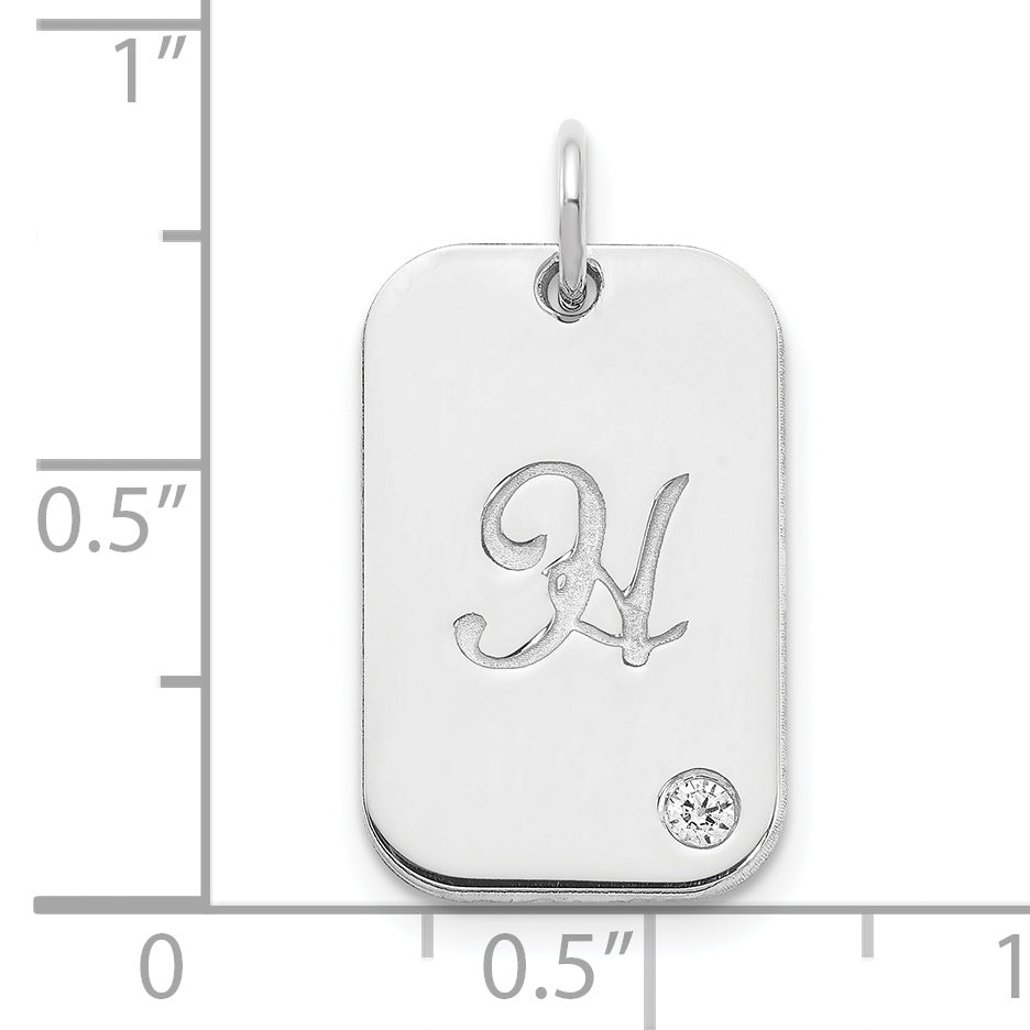 Sterling Silver Rhodium plated Dog Tag with Diamond Charm