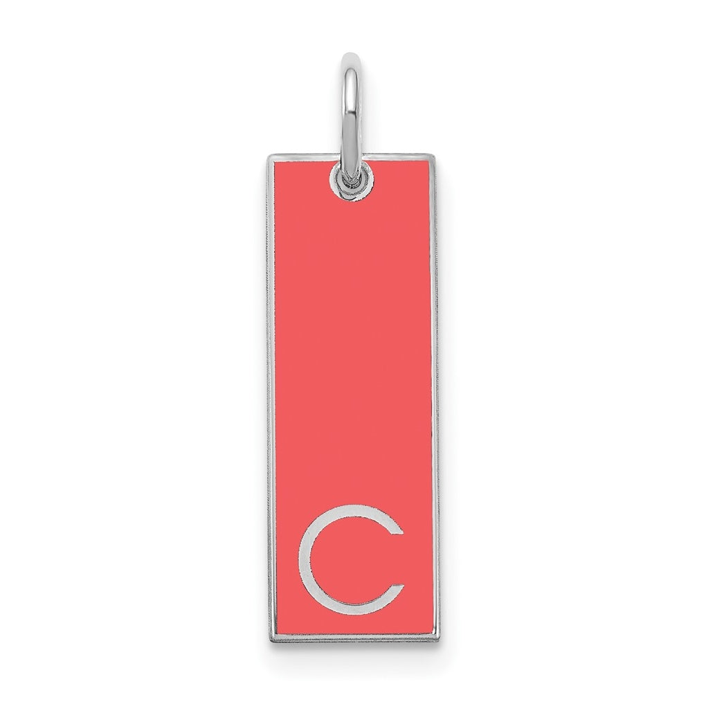 14K White Gold Medium Enameled Initial Bar Charm