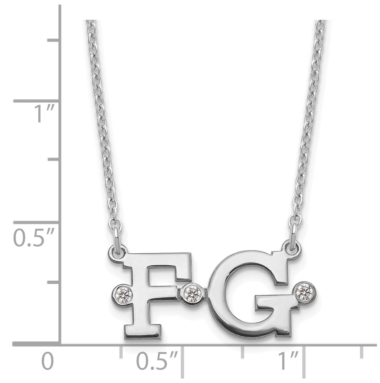 Sterling Silver Rhodium plated Double Initial with Diamonds Necklace