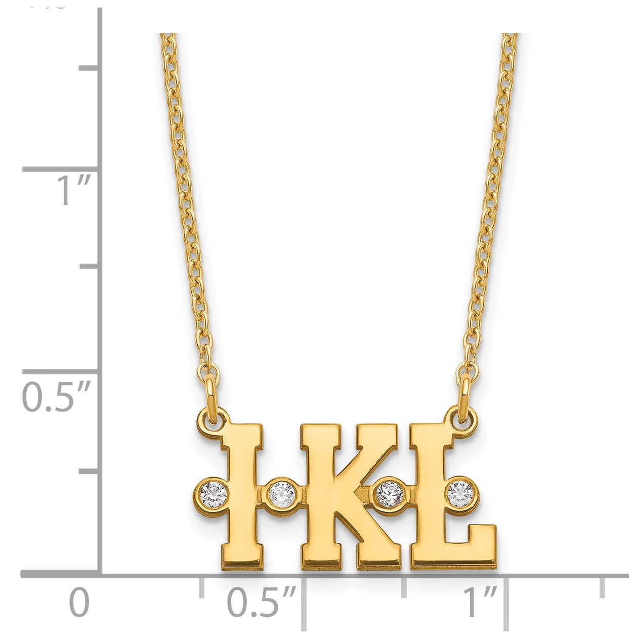 Sterling Silver Gold Plated Triple Initial with Diamond Necklace