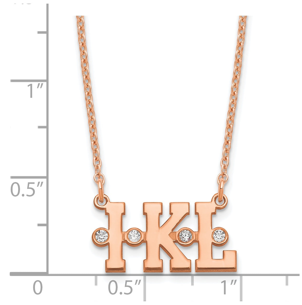Sterling Silver Rose Gold plated Triple Initial with Diamond Necklace