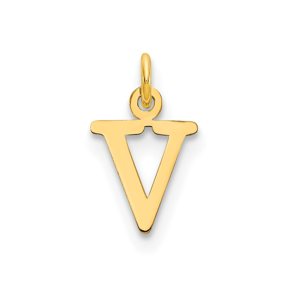 14K Yellow Gold Cutout Letter V Initial Pendant