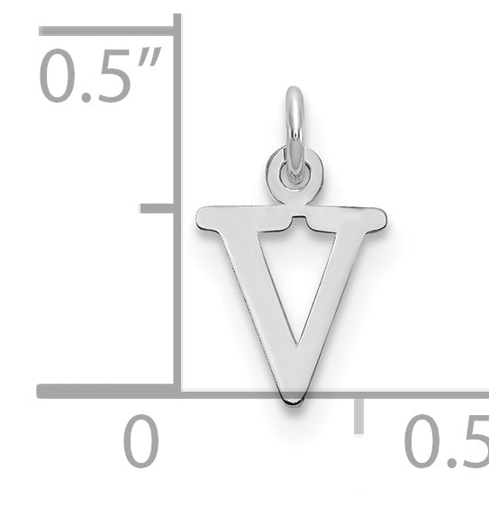 14K White Gold Cutout Letter V Initial Pendant