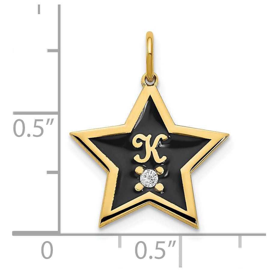 Sterling Silver Gold Plated Initial Enameled Star with Diamond Charm