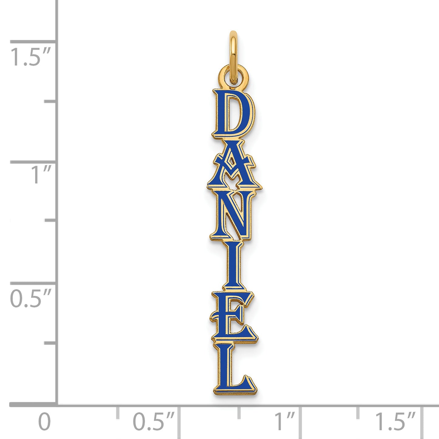 14K Yellow Gold Algerian Font Vertical Name Plate Enameled Charm