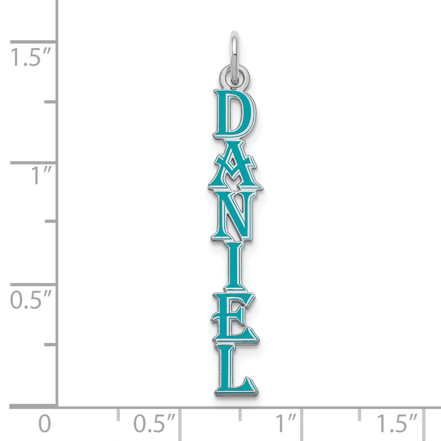 14K White Gold Algerian Font Vertical Name Plate Enameled Charm