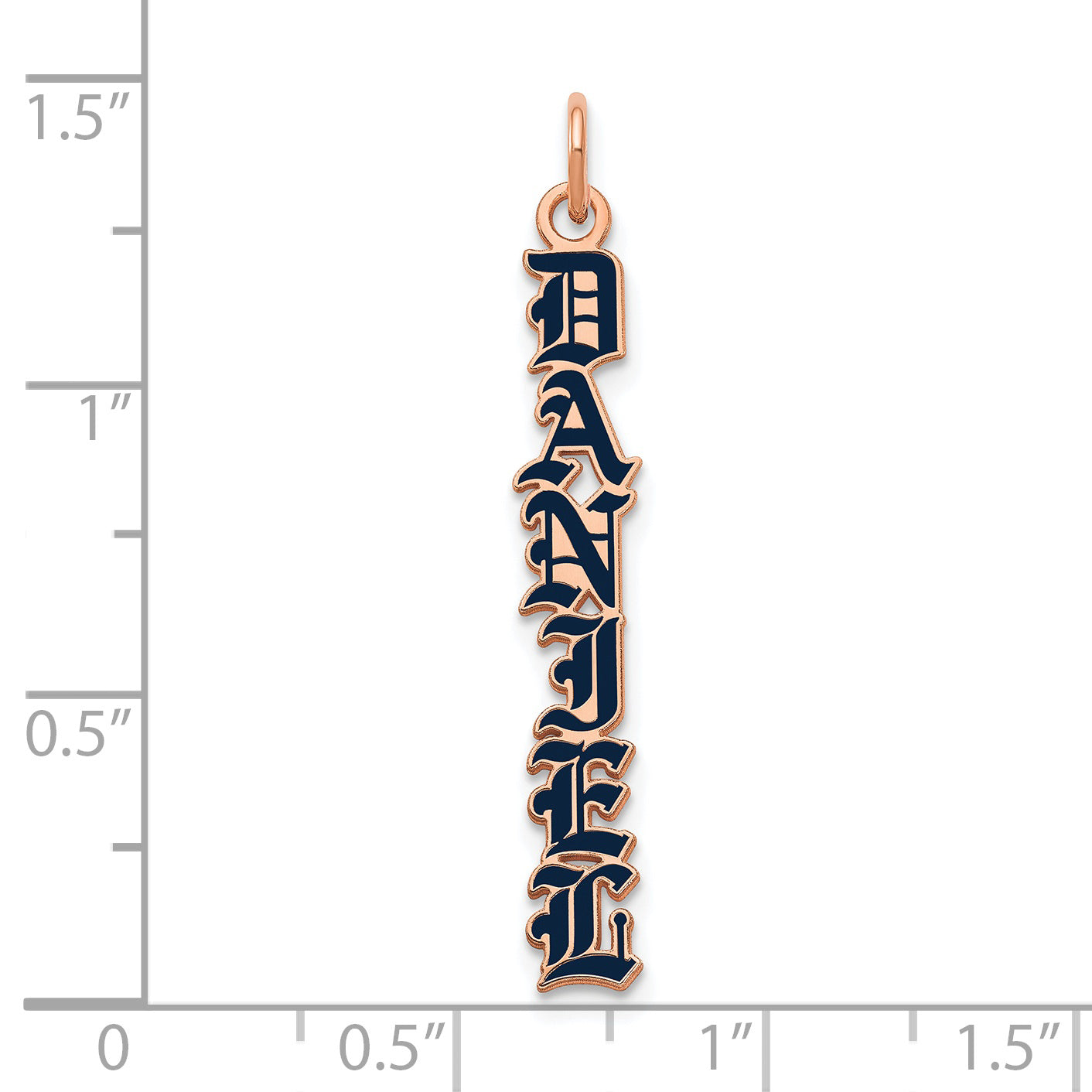 Sterling Silver Rose Gold plated English Towne Font Vertical Name Plate Enameled Charm