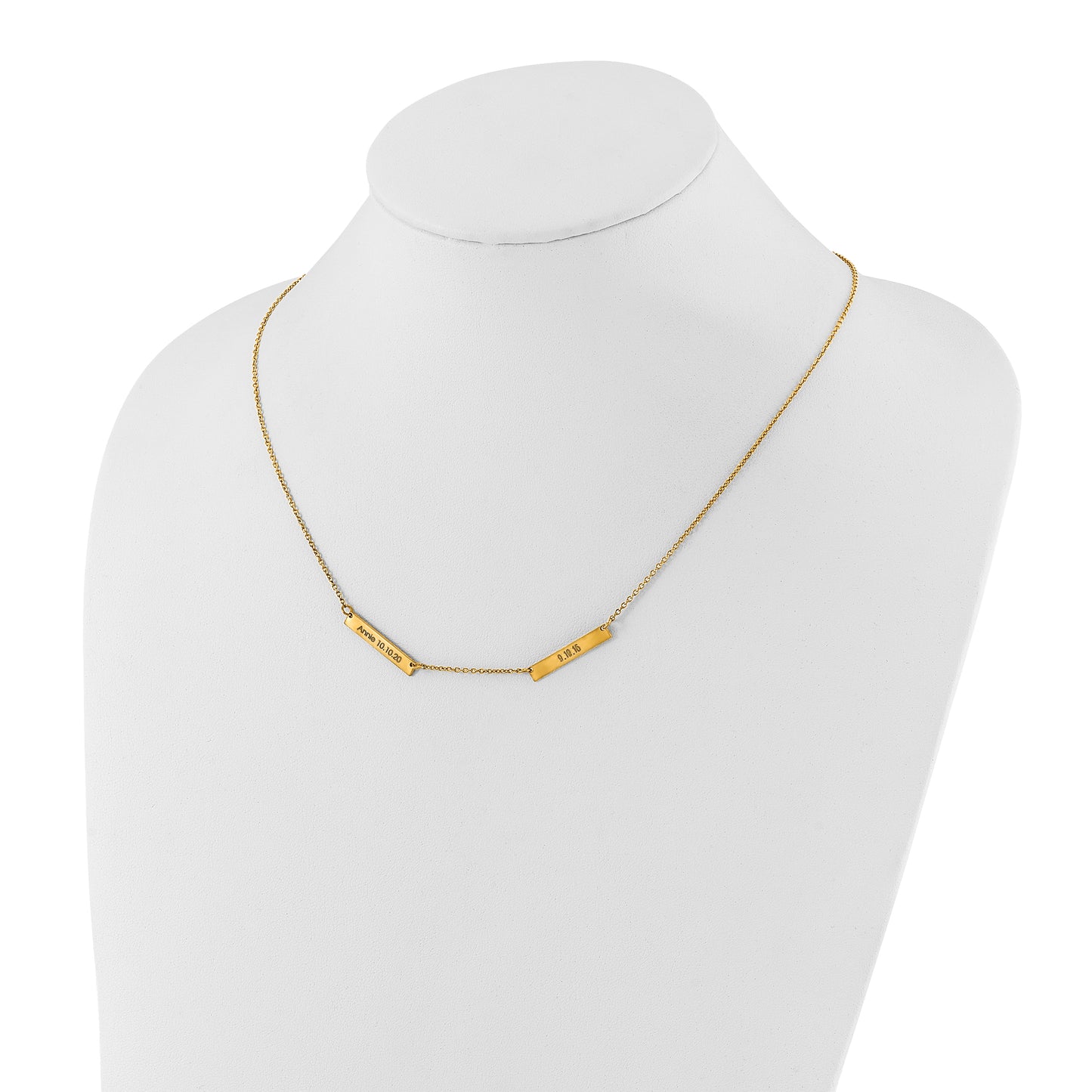 14K Yellow Gold Brushed 2 Station Necklace