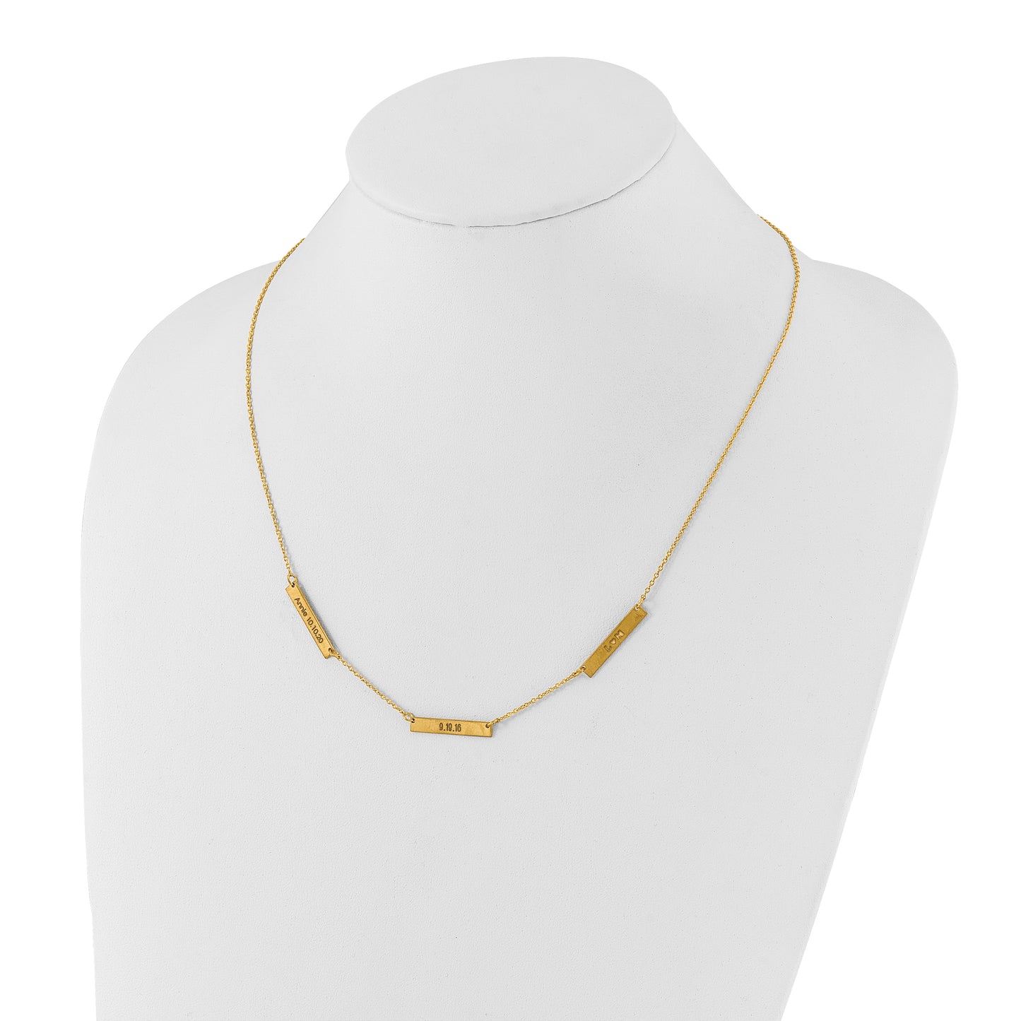 14K Yellow Gold Brushed 3 Station Necklace