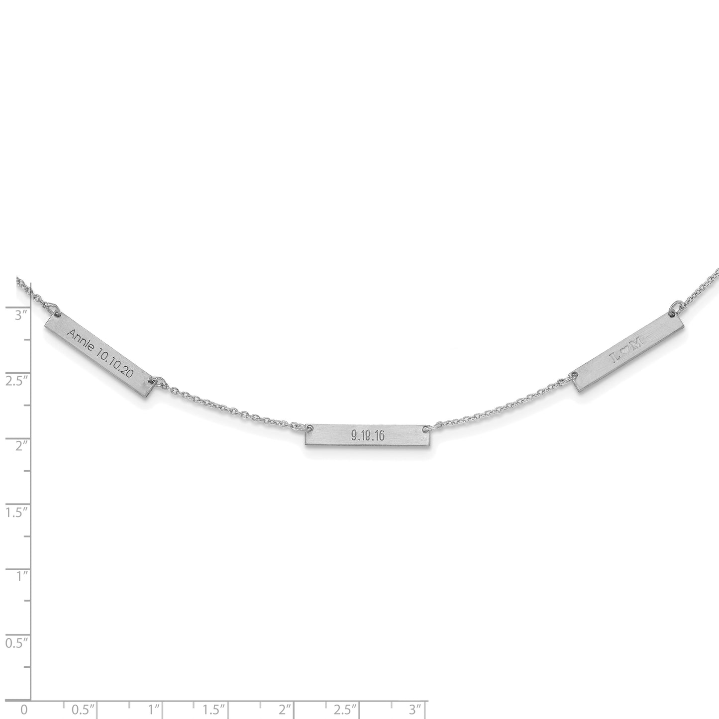 10K White Gold Brushed 3 Station Necklace