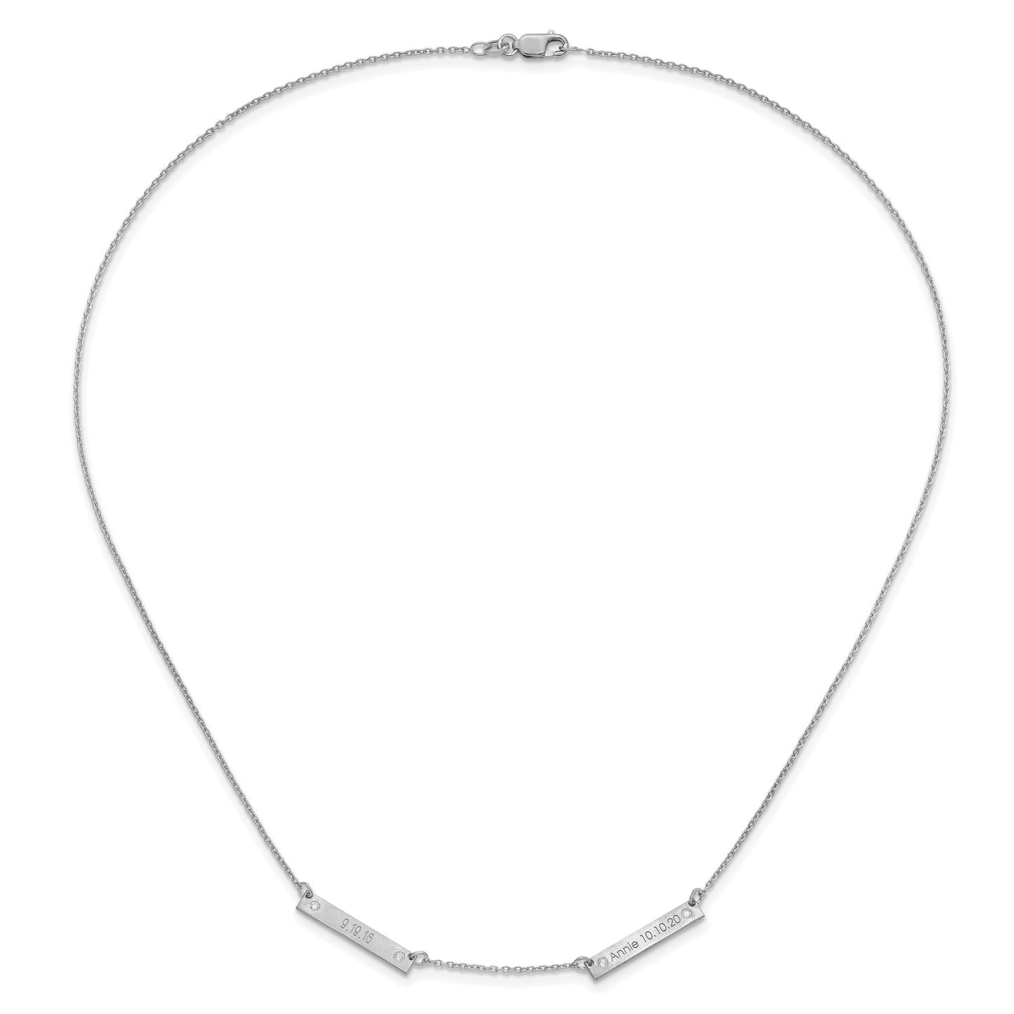 14K White Gold Brushed 2 Station with Diamond Necklace