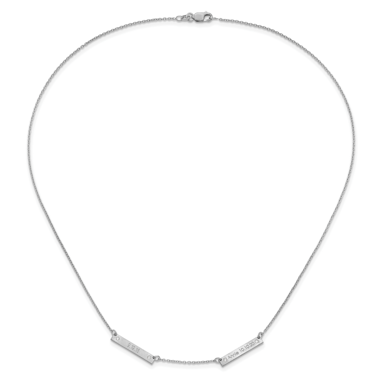 Sterling Silver Rhodium plated Brushed 2 Station with Diamond Necklace