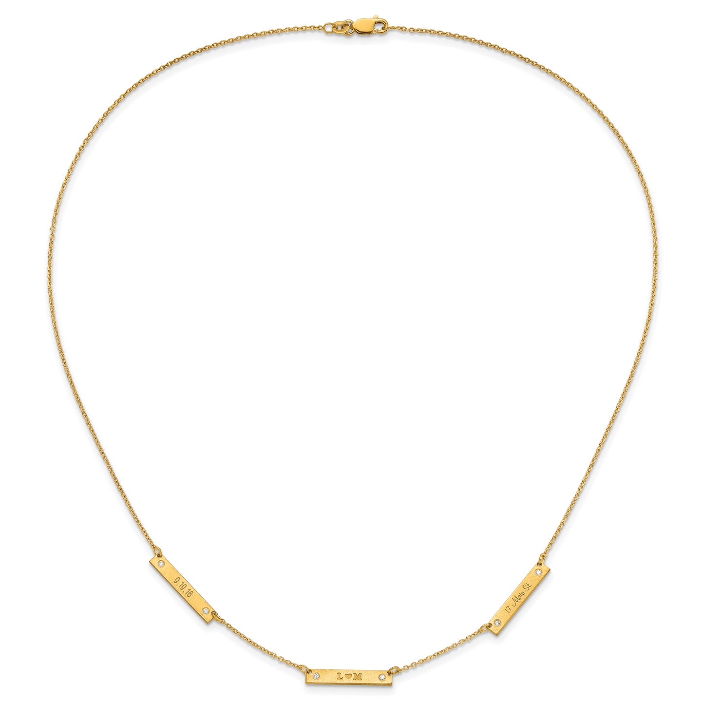 Sterling Silver Gold plated Brushed 3 Station with Diamond Necklace