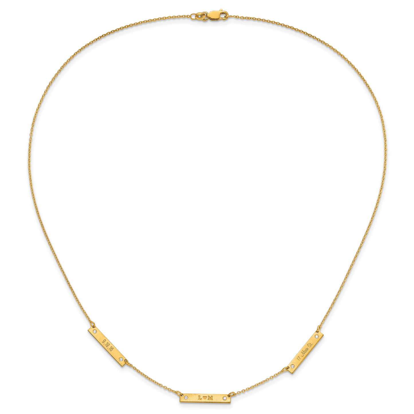 Sterling Silver Gold plated Brushed 3 Station with Diamond Necklace