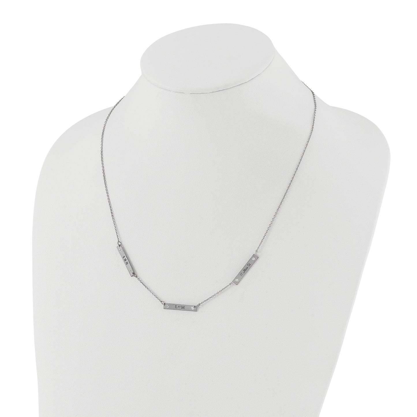Sterling Silver Rhodium plated Brushed 3 Station with Diamond Necklace