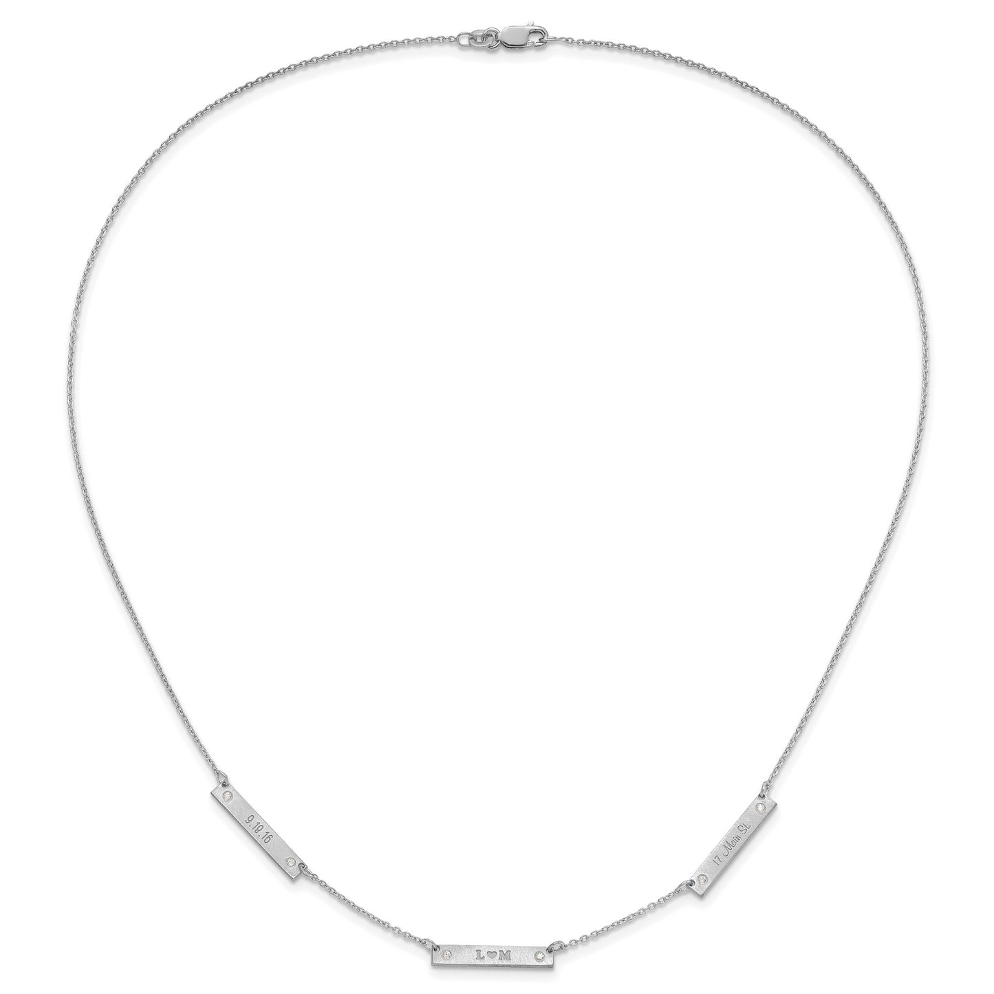 14K White Gold Brushed 3 Station with Diamond Necklace